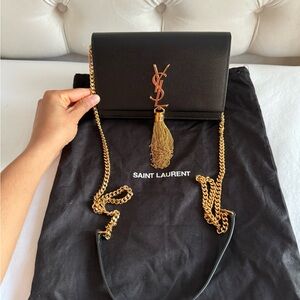 Saint Laurent Black Clutch with Gold Tassel